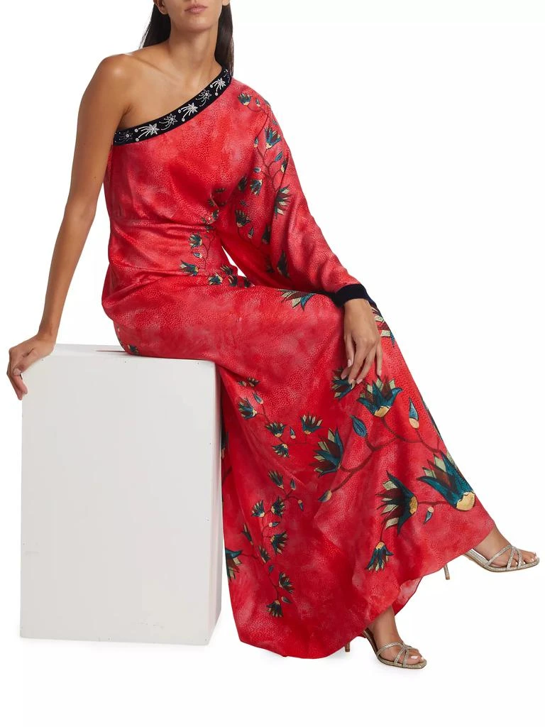 Saloni Lily Asymmetric Floral Silk Gown 2