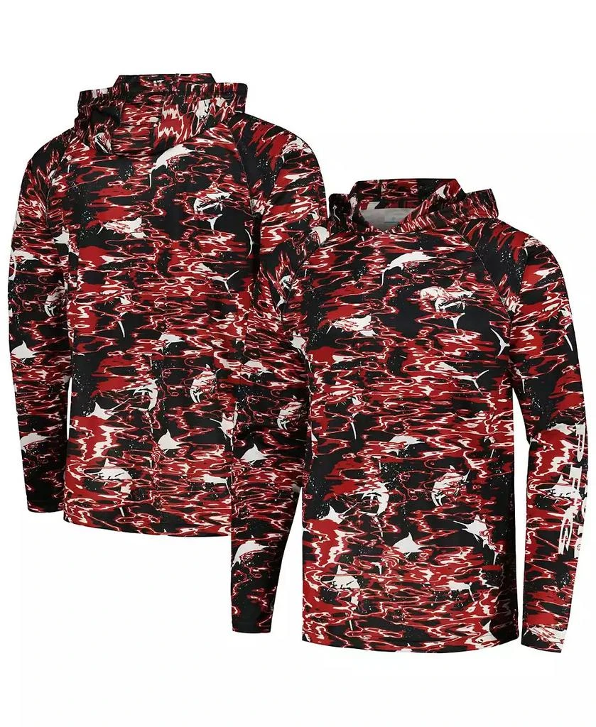 Columbia Men's  Black Arkansas Razorbacks PFG Terminal Tackle Omni-Shade Rippled Long Sleeve Hooded T-shirt 1