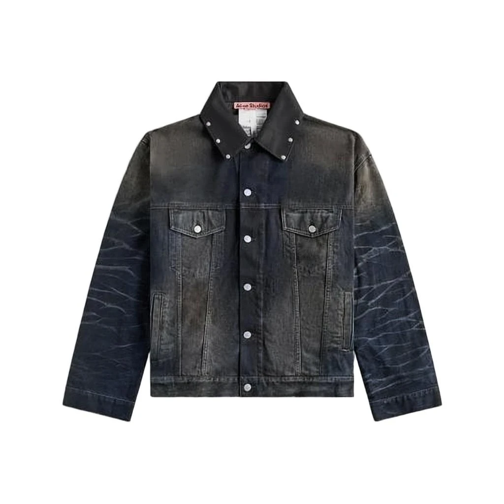 Acne Studios Faded Black Denim Jacket with Studded Collar
