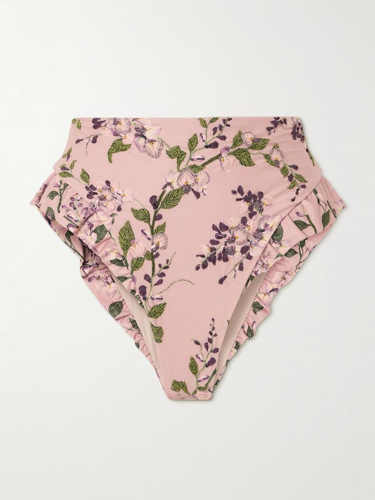 Agua by Agua Bendita Jengibre Wisteria 荷叶边刺绣花卉印花再生比基尼三角裤