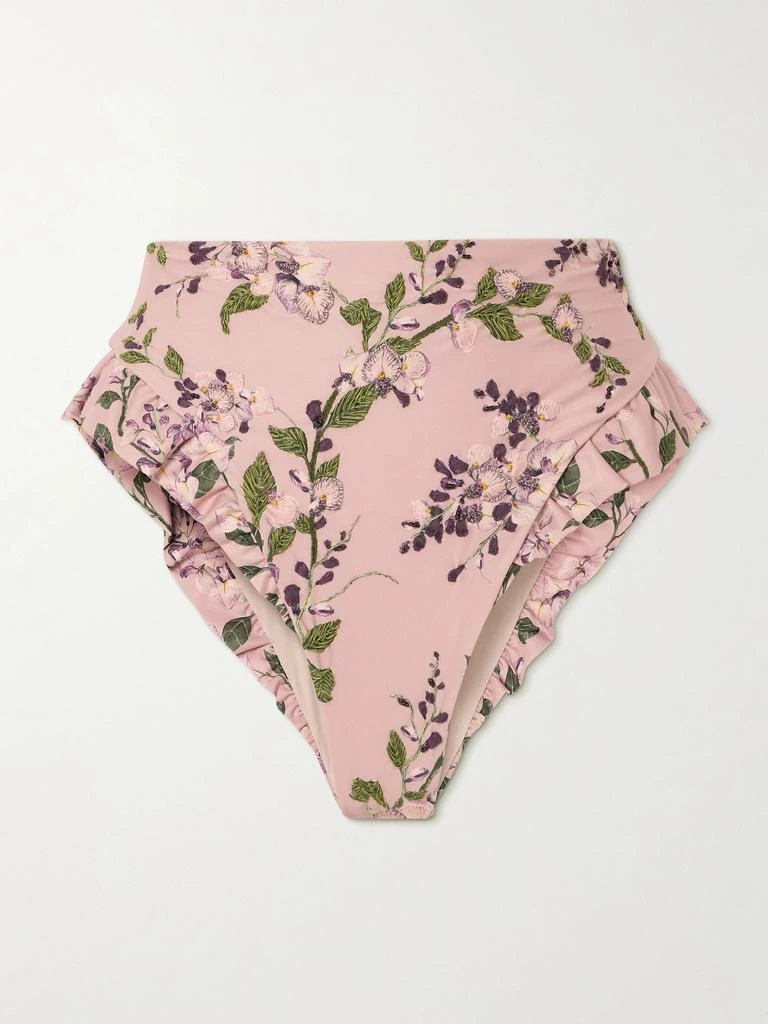 Agua by Agua Bendita Jengibre Wisteria 荷叶边刺绣花卉印花再生比基尼三角裤 1