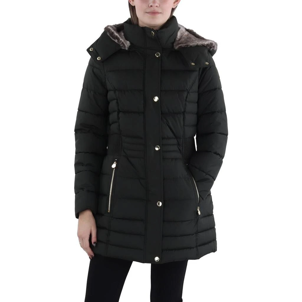 Laundry by Shelli Segal Womens Faux Fur Trim Hooded Puffer Jacket 1