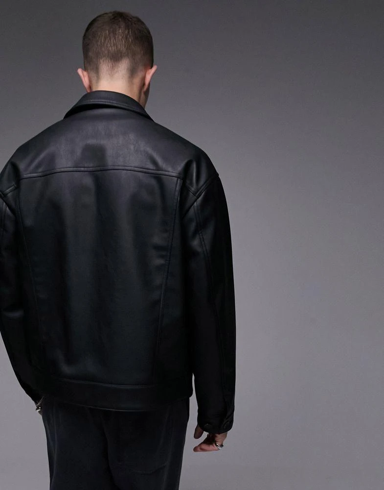 Topman Topman faux leather western jacket in black 4