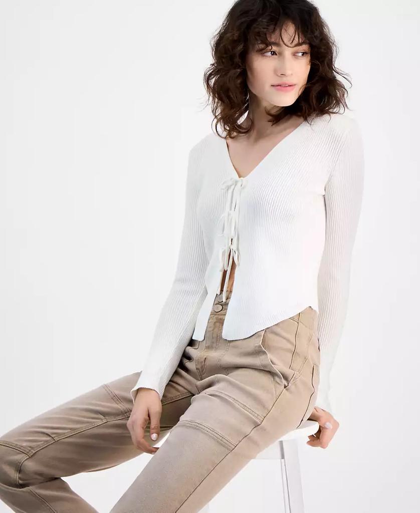 Ultra Flirt Juniors' Long-Sleeve Tie-Front Cardigan