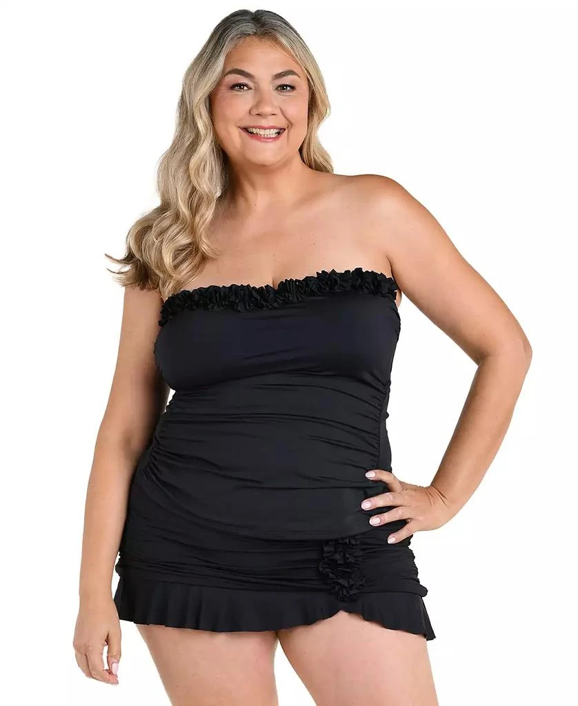La Blanca Plus Size Island Goddess Ruffle Bandeau Tankini Swim Top 6