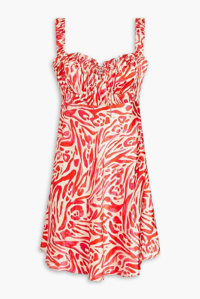 NICHOLAS Simie gathered printed silk-satin mini dress