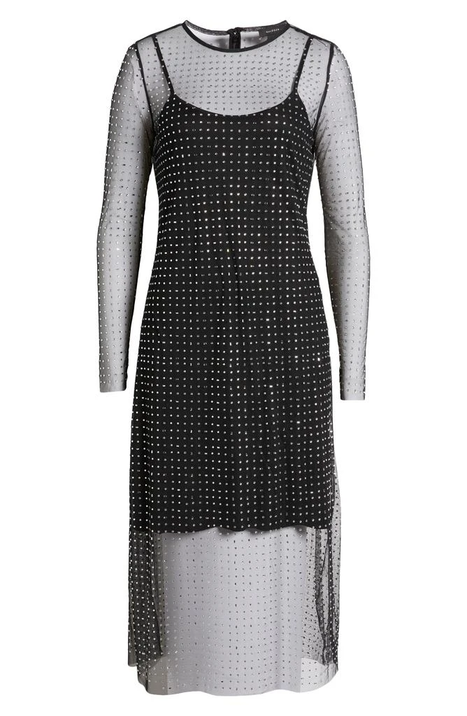 Halogen Crystal Detail Long Sleeve Mesh Overlay Midi Dress 5