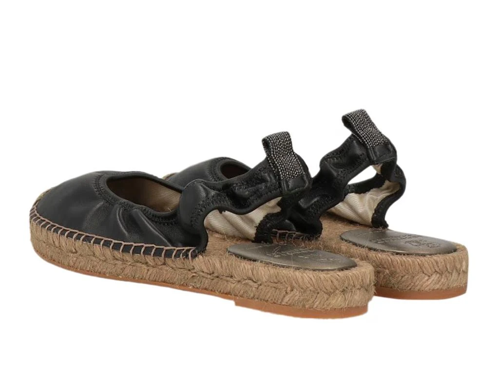 Brunello Cucinelli Leather Black Women's Espadrilles with Straw Bottom 2