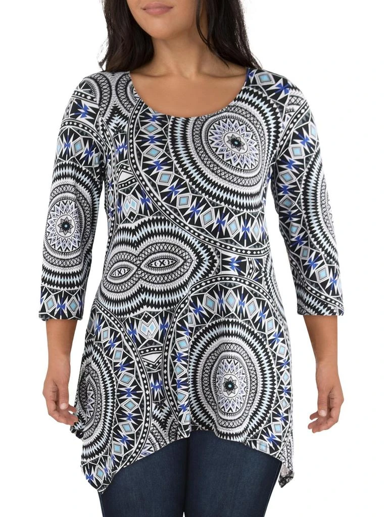 White Mark Plus Womens Sharkbite Hem Floral Tunic Top 11