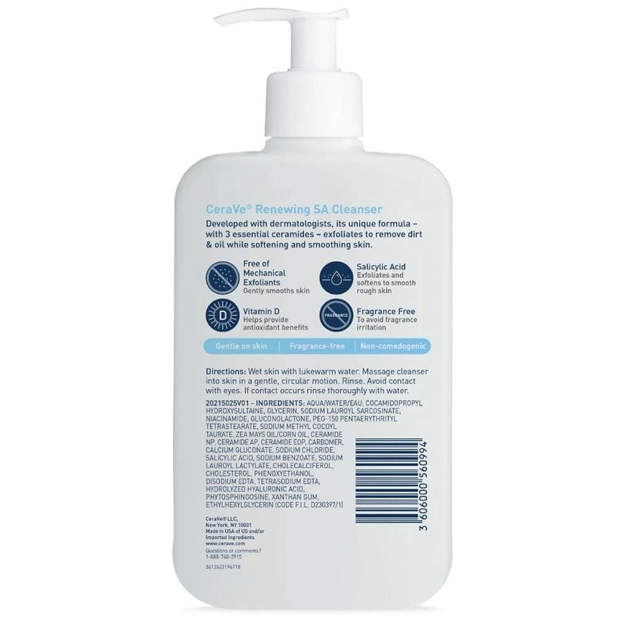 CeraVe Renewing SA Cleanser Exfoliating Salicylic Acid Face Wash for Normal Skin 2