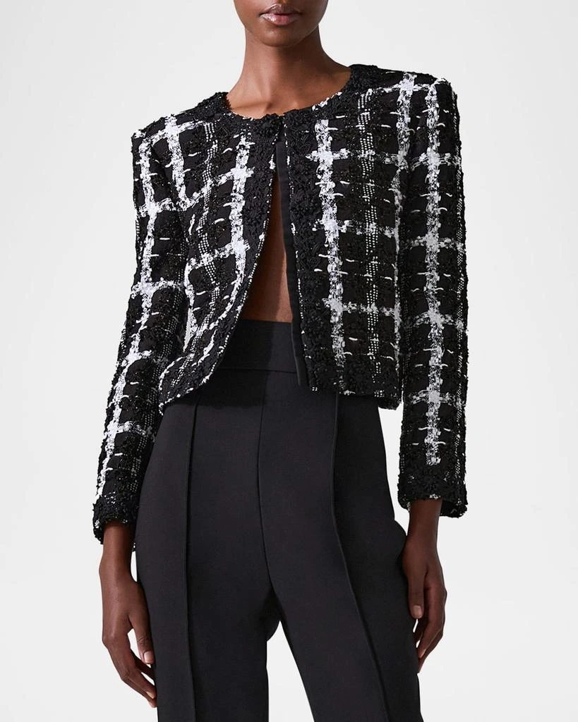 Carolina Herrera Collarless Metallic Check Tweed Crop Jacket 4