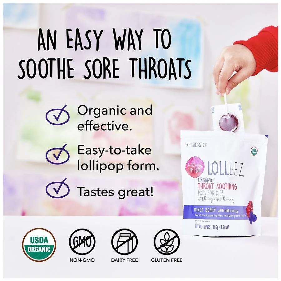 LOLLEEZ Organic Throat Soothing Pops For Kids 6