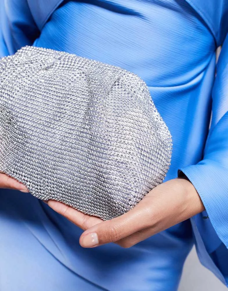 True Decadence True Decadence rhinestone pillow clutch bag in silver 3