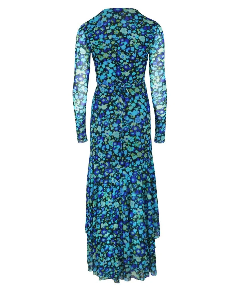 Ganni Ganni Floral Print Mesh Wrap Dress in Blue Polyamide 2