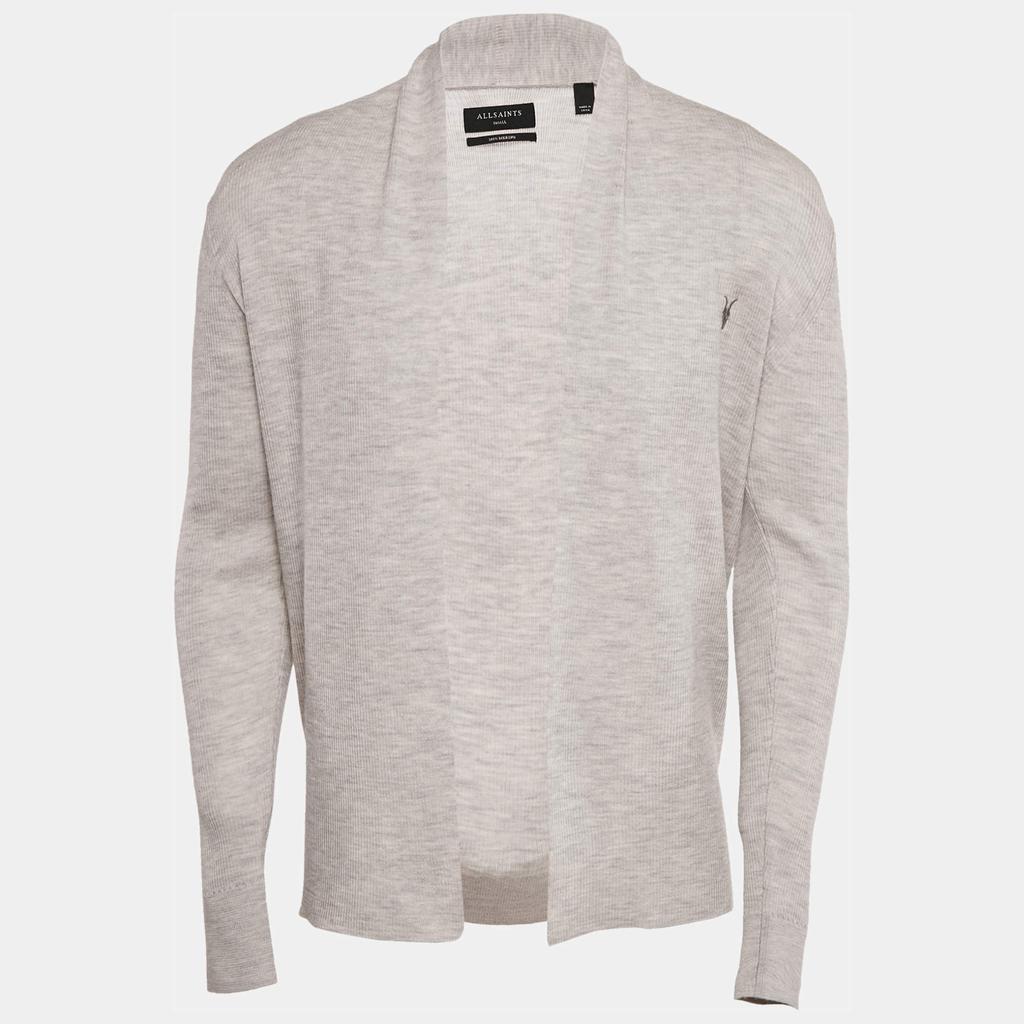 ALL SAINTS All Saints Grey Marl Wool Rib Knit Open Front Cardigan S