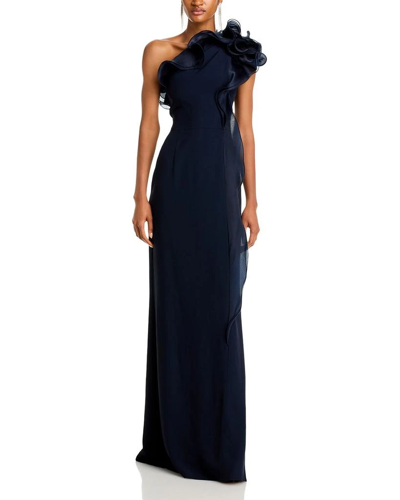 Teri Jon One Shoulder Crepe Column Gown 1