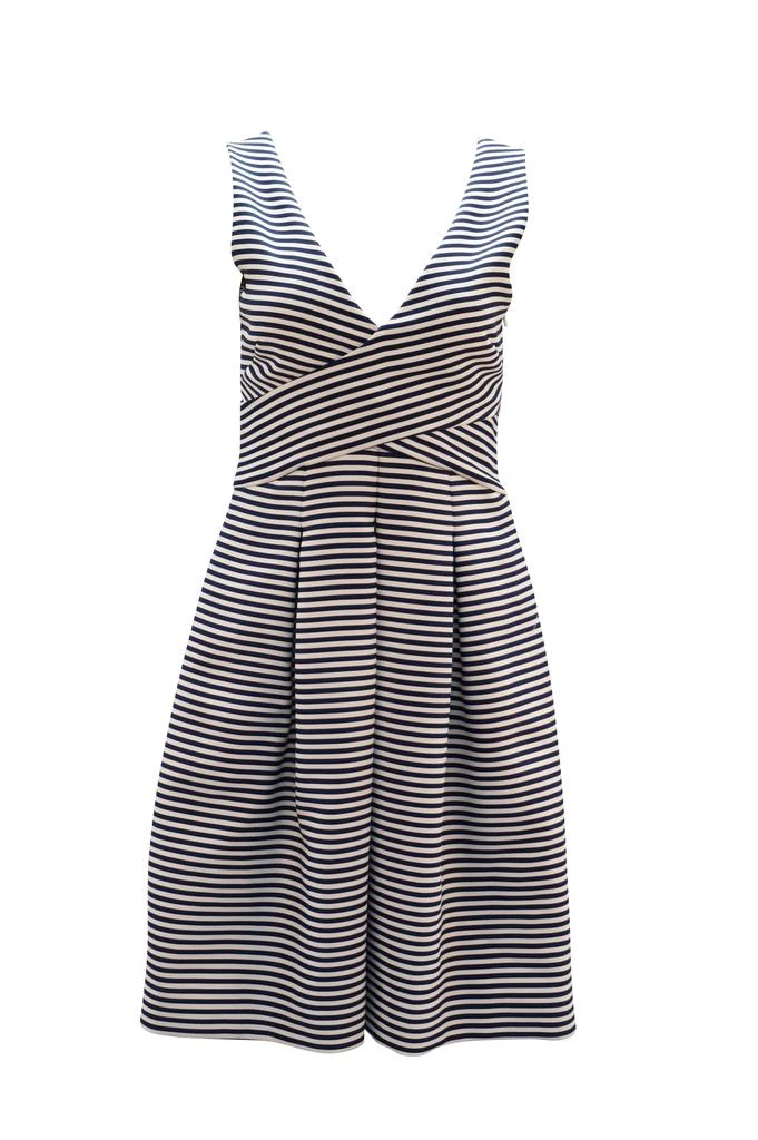 Halston Heritage Halston Heritage Sleeveless Stripe Dress in Blue Print Polyester 1
