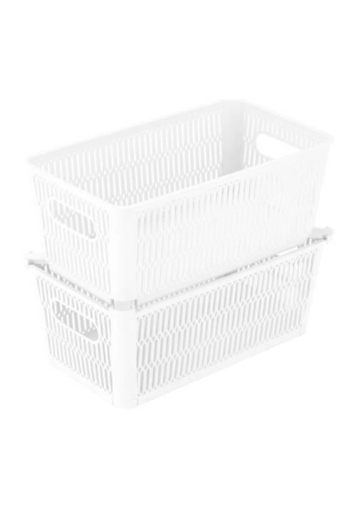 Simplify 2 Pack Slide 2 Stack It Small Storage Tote Baskets In White 1