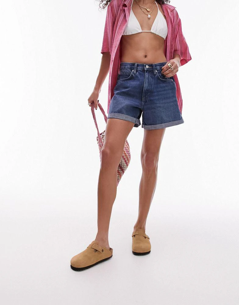 Topshop Topshop denim roll hem short in rich blue 2