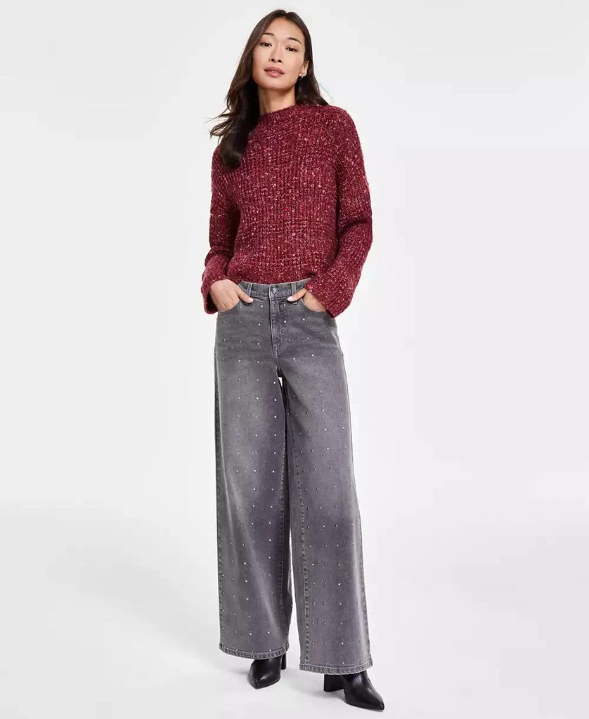 DKNY Women's High-Rise Rhinestone Wide-Leg Jeans 1