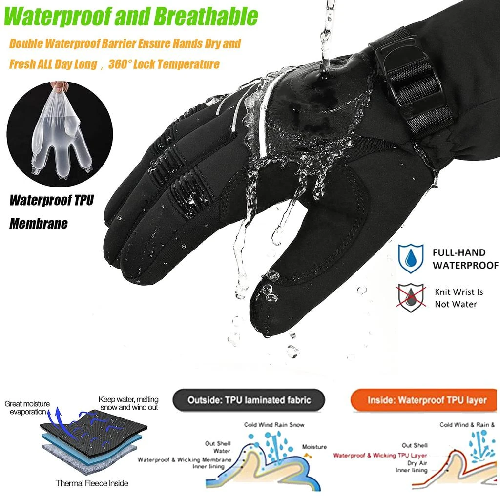 MOREOK MOREOK Waterproof & Windproof -30°F Winter Gloves for Men/Women, 3M Thinsulate Thermal Gloves Touch Screen Warm Gloves for Skiing,Cycling,Motorcycle,Running 3