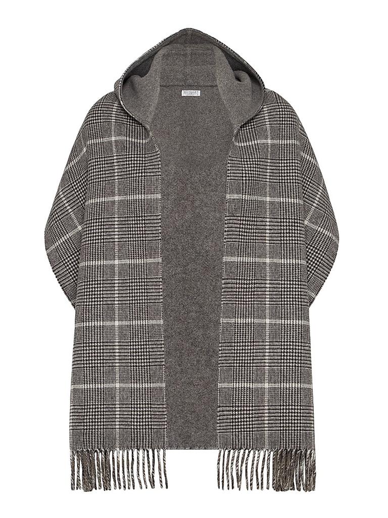 Brunello Cucinelli Cashmere Prince of Wales Double Cloth Scarf with Hood