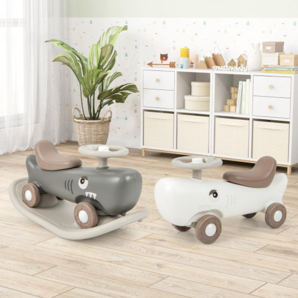 Hivvago Convertible Rocking Horse and Sliding Car with Detachable Balance Board-Dark Gray