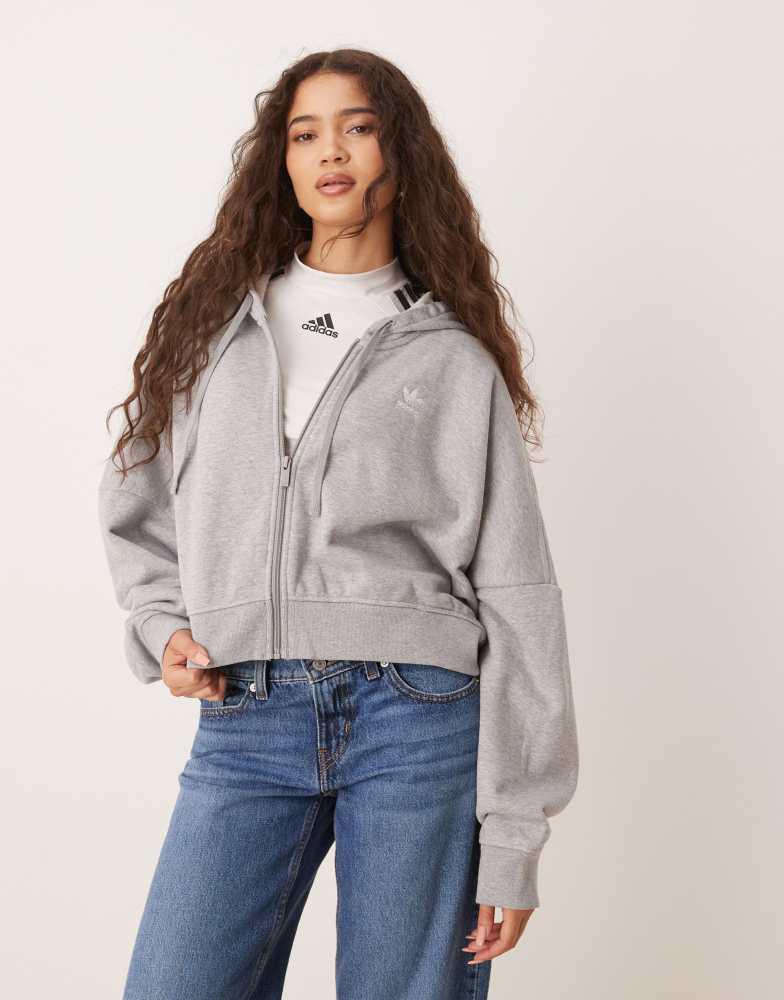 Adidas adidas Originals Essentials short full-zip french terry hoodie in medium grey heather