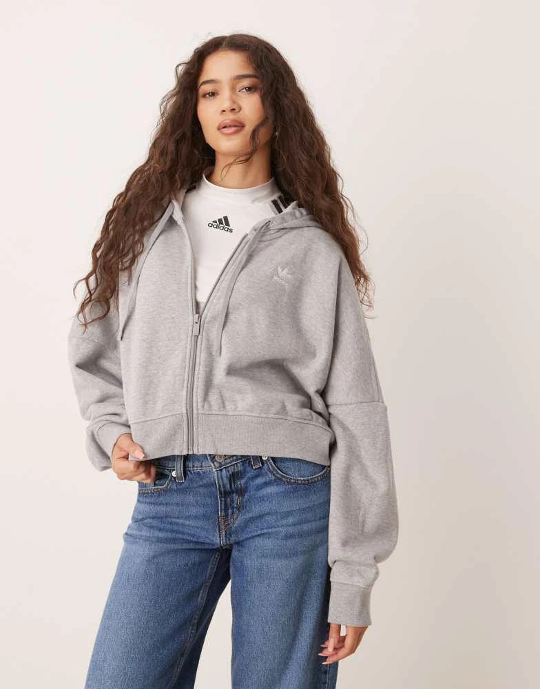 Adidas adidas Originals Essentials short full-zip french terry hoodie in medium grey heather 1