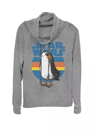 Star Wars Wars Last Jedi Porg Retro Stripes Logo Cowl Neck Graphic Pullover