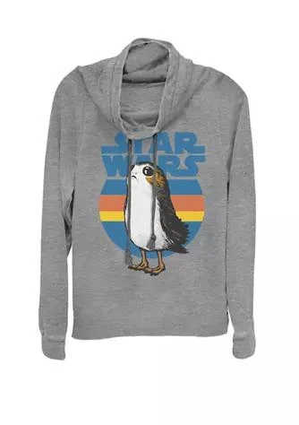 Star Wars Wars Last Jedi Porg Retro Stripes Logo Cowl Neck Graphic Pullover 1