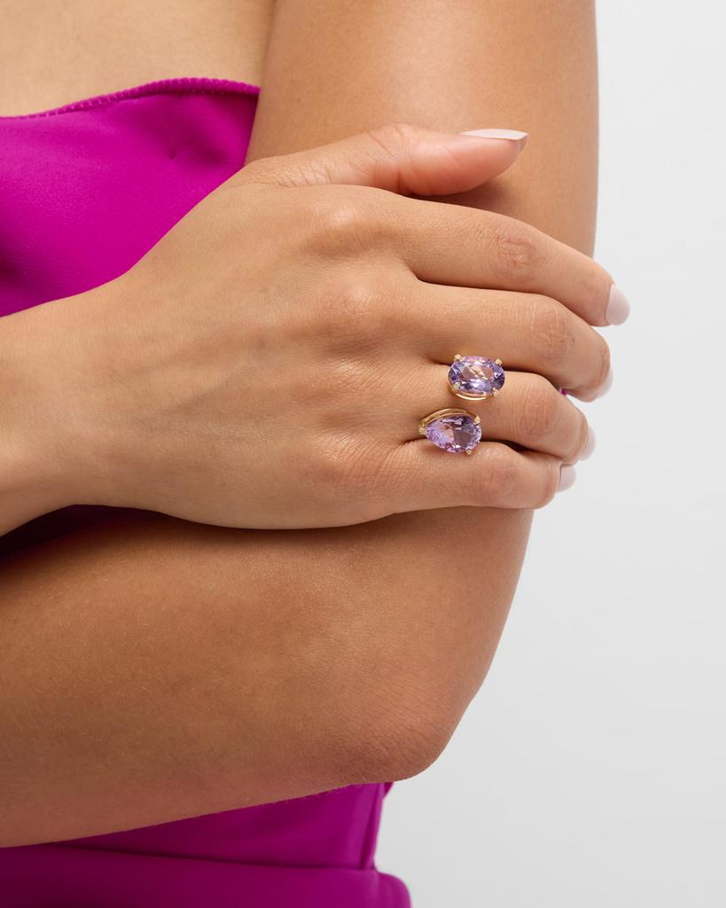 Piranesi 18K Yellow Gold Oval and Pear Shaped Amethyst Ring with Round Diamonds, Size 5.5