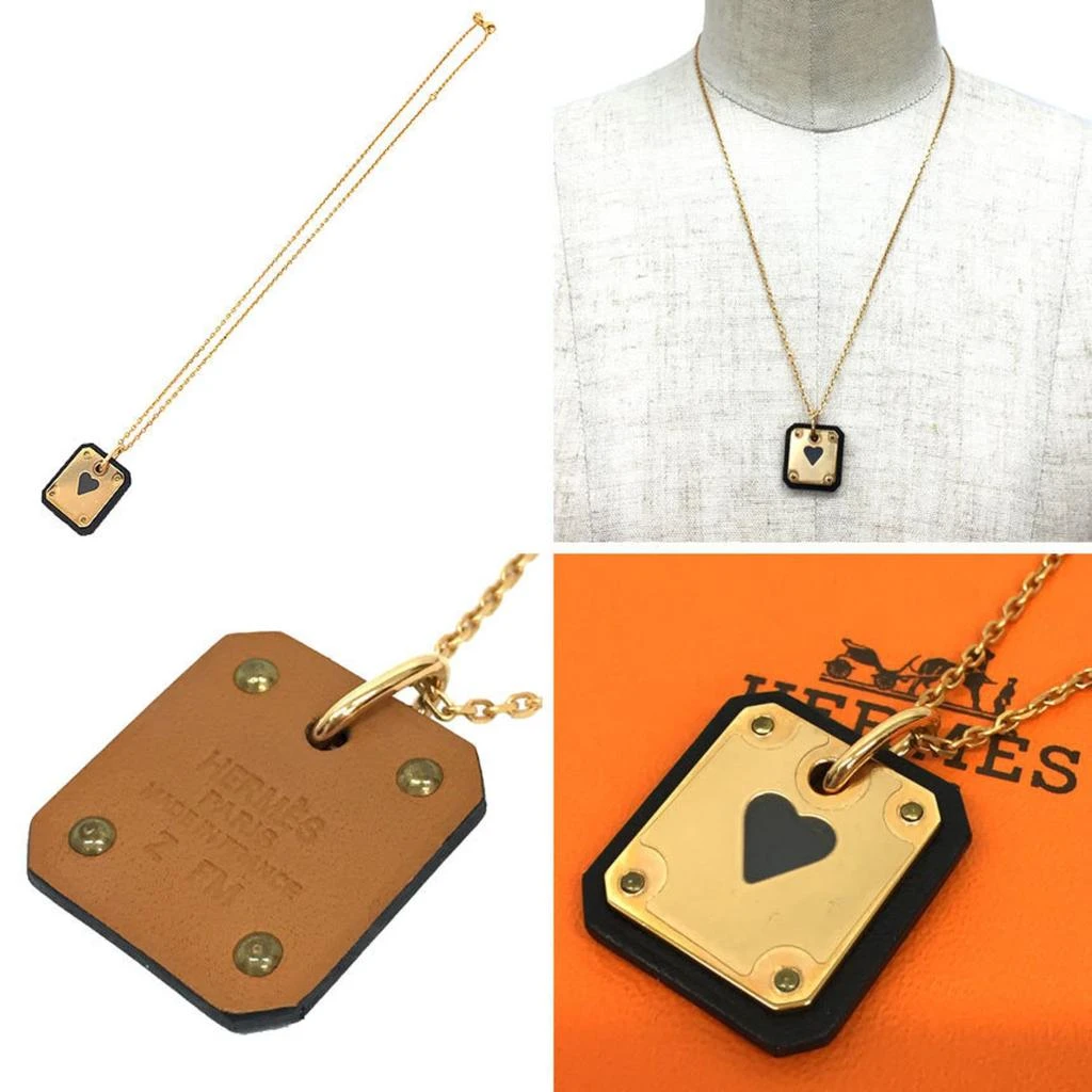 Hermes pink gold gold Plating Swift Leather Necklace (Pre-Owned) 2