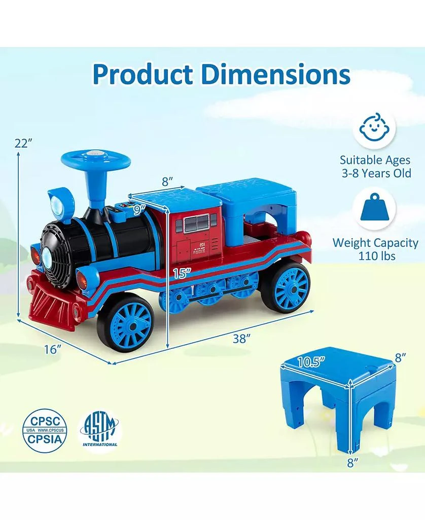 HONGGE 12V Two-Seater Ride-On Train Toy with Whistle Sound and Detachable Seat - Blue 7