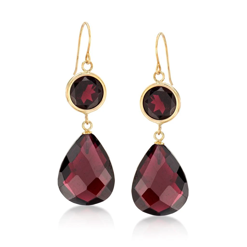 Ross-Simons Garnet Drop Earrings in 14kt Yellow Gold 1