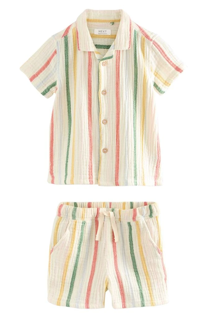 Next Kids
 Stripe Cotton Seersucker Camp Shirt 
Drawstring Shorts Set