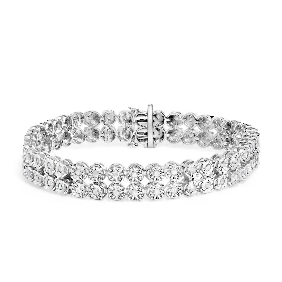 Haus Of Brilliance .925 Sterling Silver 2.0 Cttw Miracle Set Diamond 2 Row Link Bracelet - 7" Inches