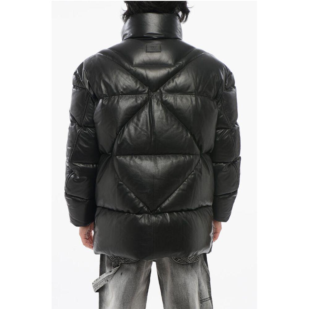 Armani EMPORIO Leather Down Jacket with Hidden Men's Closure