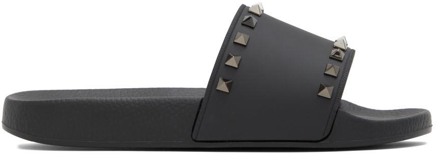 ■VALENTINO■ V Logo Rockstud Slide Black XY2S0F38KKC0NO Rubber Summer Vlogo Signature Slide Sandal Valentino-Via Manzoni