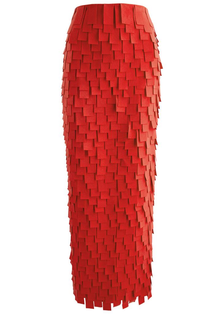 A.W.A.K.E MODE Laser-cut fringed maxi skirt