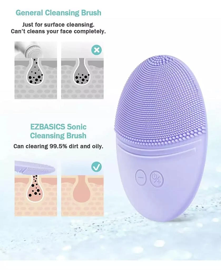 HEATDAZ Rechargeable Facial Cleansing Brush, Soft Silicone Waterproof Sonic Vibrating Face Cleaning Brush Compatible with Face Cleansers, 5 Speeds, Violet 4