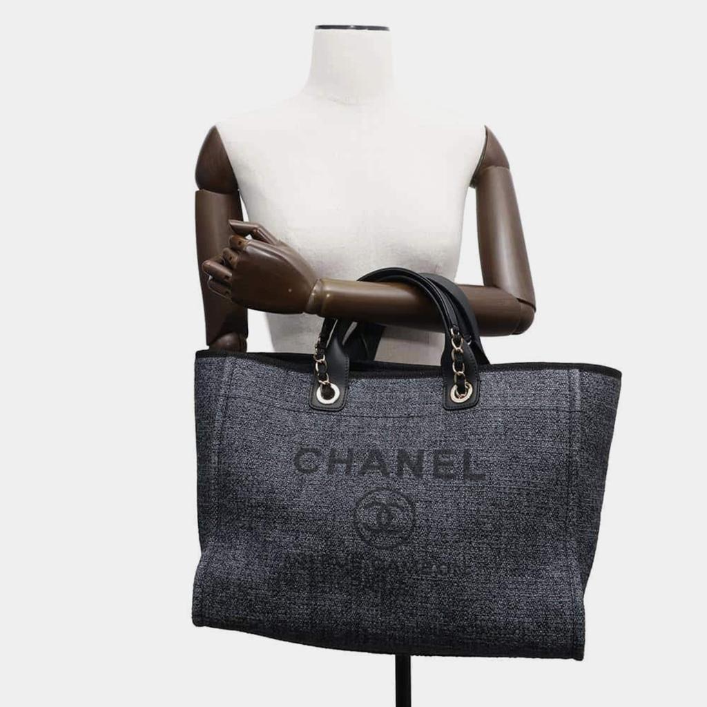 Chanel Chanel Black Navy Straw Leather Deauville Tote Bag