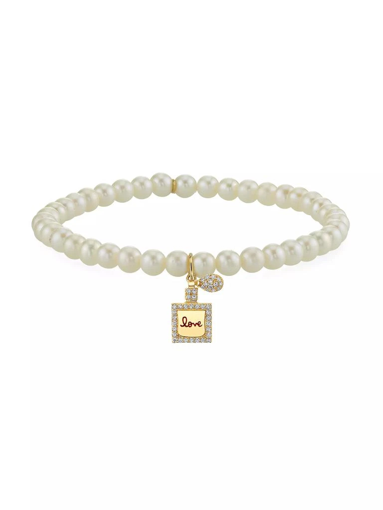 Sydney Evan 14K Yellow Gold, Freshwater Pearl &amp; 0.22 TCW Diamond Perfume Bottle Bracelet 1