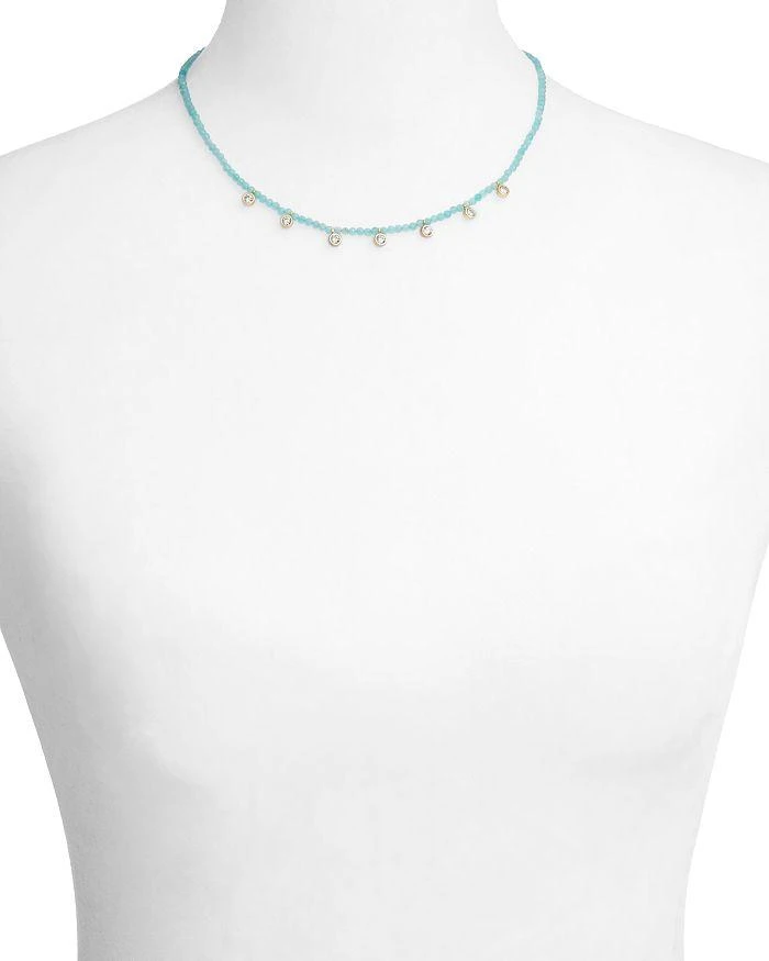 Argento Vivo Cubic Zirconia Bezel Charm Amazonite Beaded Statement Necklace in 18K Gold Plated Sterling Silver, 16"-18" 3