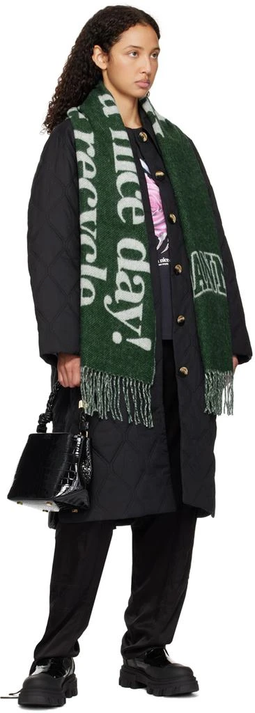 Ganni Green Fringed Wool Scarf 3