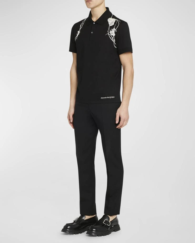 Alexander McQueen Men's Floral Embroidered Pique Polo Shirt 2