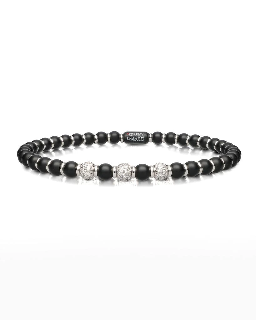 Roberto Demeglio Sfera Matte Black Ceramic Beaded Stretch Bracelet with White Diamonds 1