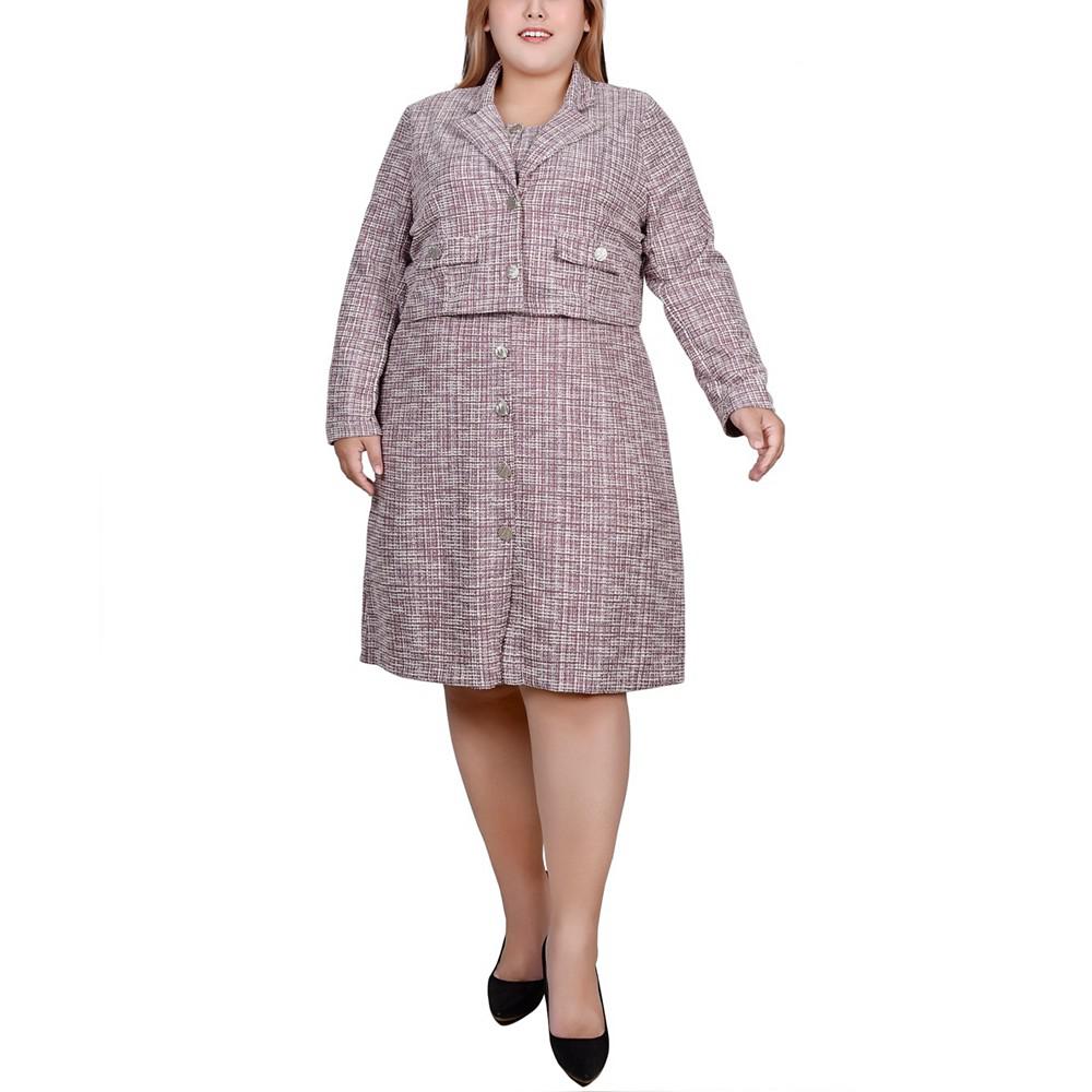 NY Collection Plus Size Long Sleeve Jacket and Tweed Dress, 2 Piece Set