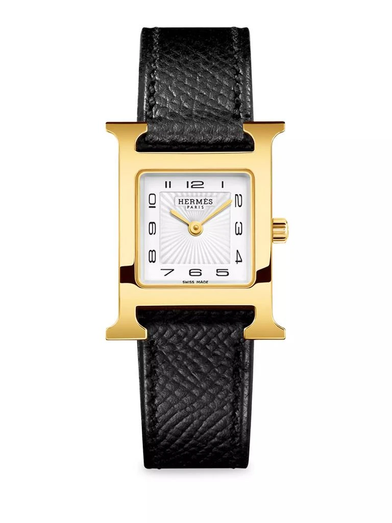 Hermes Heure H 25MM Goldplated & Leather Strap Watch 1
