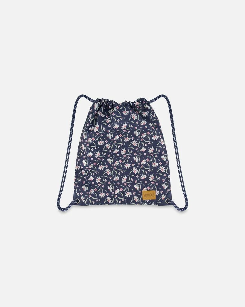 Deux par Deux Drawstring Bag Navy Flower Print
